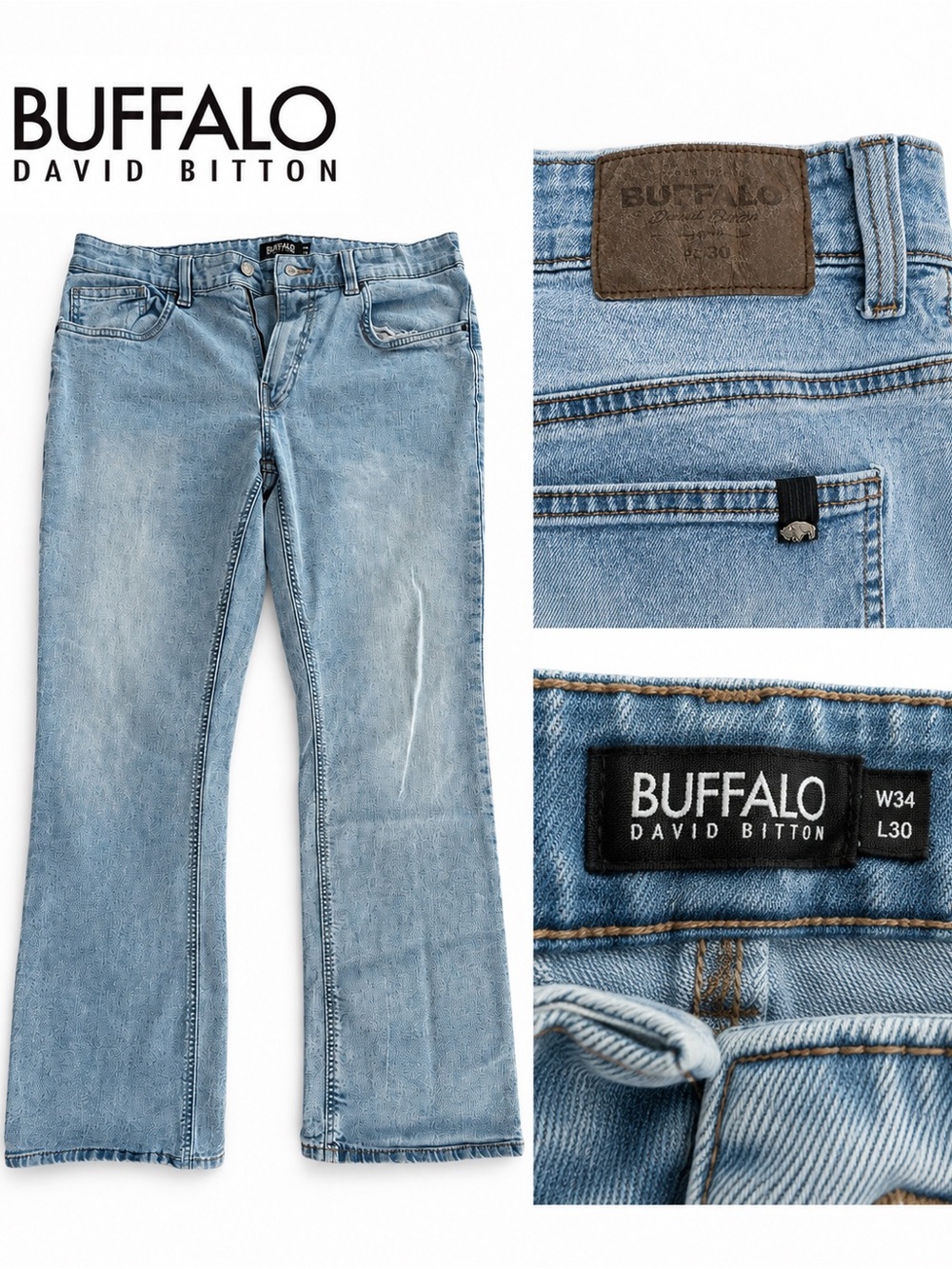 Buffalo David Bitton Men's Faded Light Blue Bootcut Jeans